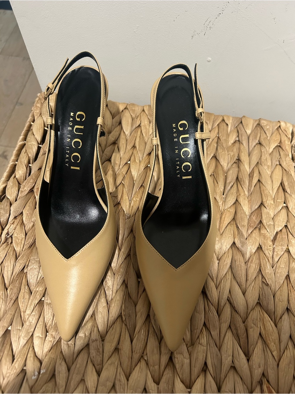 Gucci Tan Leather Pointed Slingback Pumps
